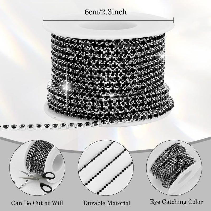 Liwidon Rhinestone Chain 10 Yards Rhinestone Trim Black Bling Diamond Rhinestones Strips 3mm Glitter Bling Crystal Rhinestones Close Chains Claw Cup Chains Trim for Sewing DIY Crafting Jewelry Clothes - Image 3